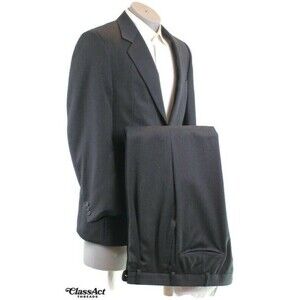 KEITH NEIL BRENDAN Mens Gray Striped 2 Btn Wool 40R Pleated Fronts 36" Waist
